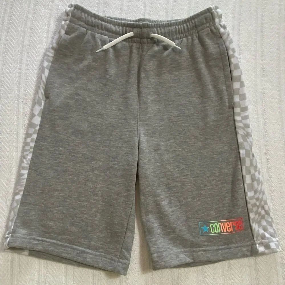 Converse Boys Gray Checker Print French Terry Shorts NWT